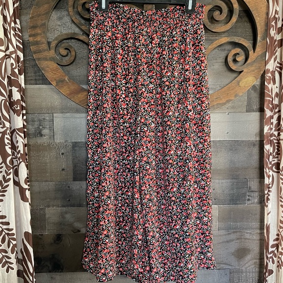 Floral Wide Leg Pants by Eyeshadow Black Red Yellow Flowers Elastic Waist - Picture 9 of 16